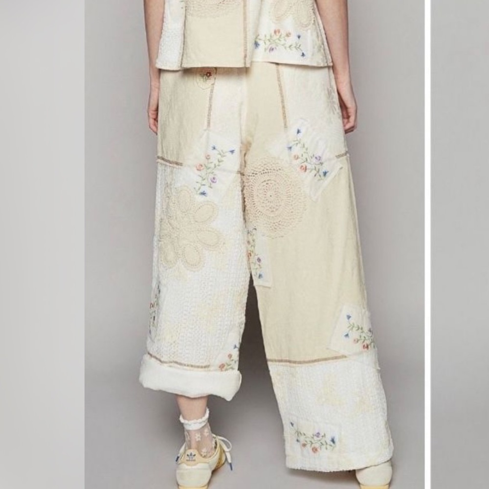 Pol Embroidered Drawstring Lace Patchwork Wide Le… - image 4